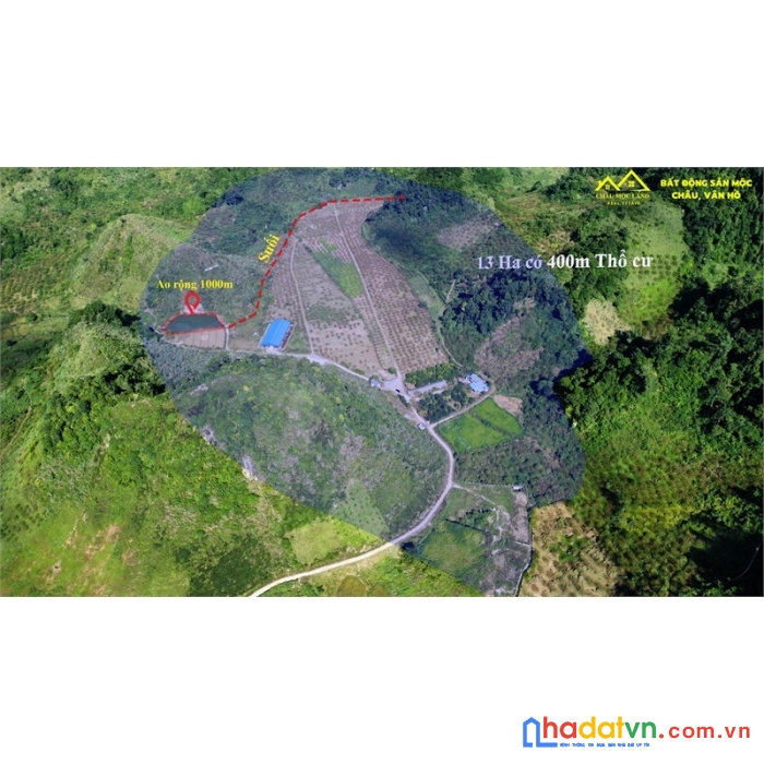 13ha mộc châu, cách trung tâm 6km. cảnh đẹp, yên bình, thích hợp đầu tư khu du lịch, nghỉ