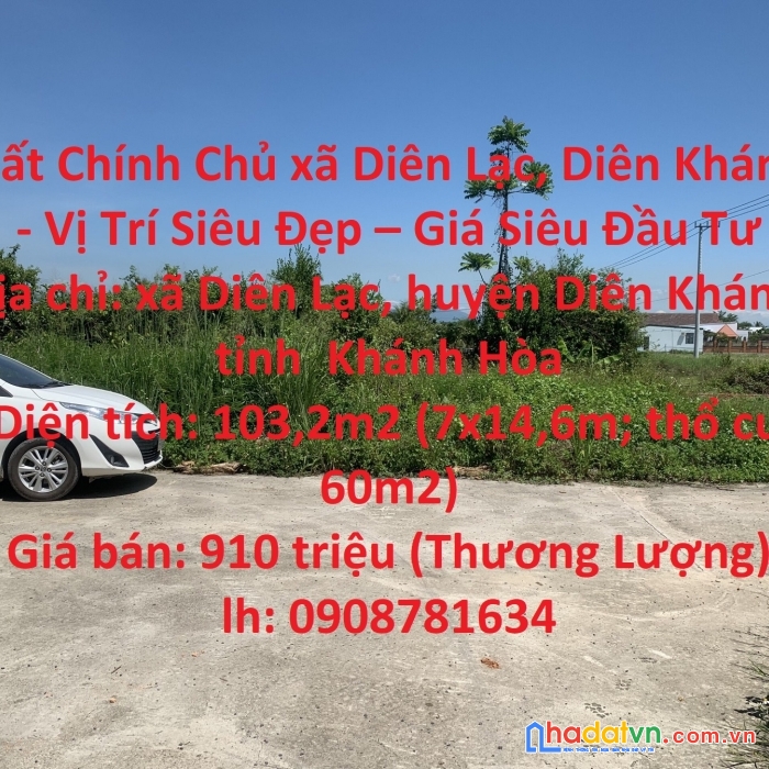 Đất chính chủ xã diên lạc, diên khánh - vị trí siêu đẹp – giá siêu đầu tư