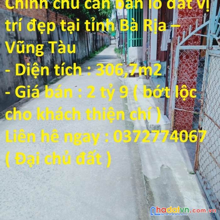 Chính chủ cần bán lô đất vị trí đẹp tại tỉnh bà rịa – vũng tàu