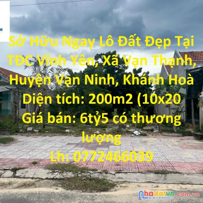 Sở hữu ngay lô đất đẹp tại tđc vĩnh yên, xã vạn thạnh, huyện vạn ninh, khánh hoà