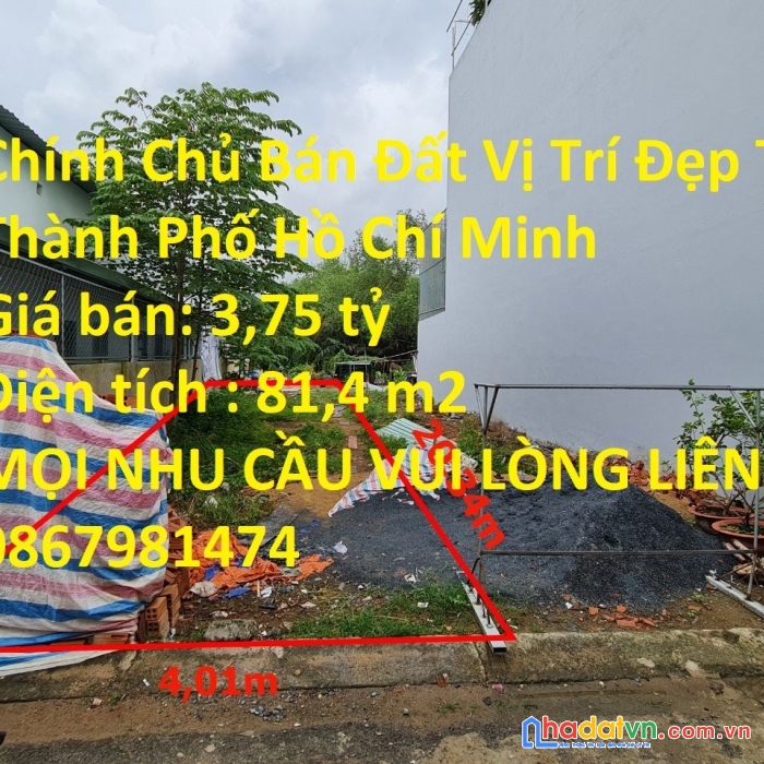 Chính chủ bán đất vị trí đẹp tại thành phố hồ chí minh