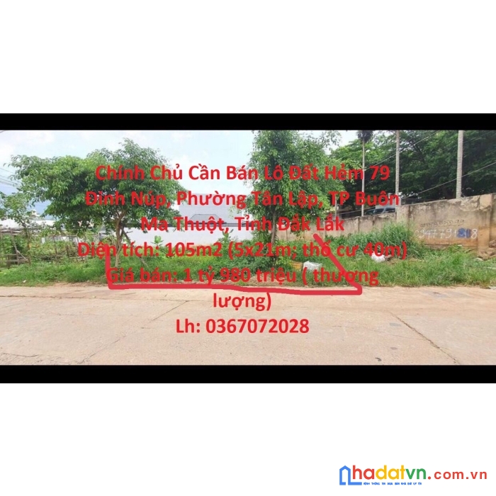 Chính chủ cần bán lô đất hẻm 79 đinh núp, phường tân lập, tp buôn ma thuột, tỉnh đắk lắk
