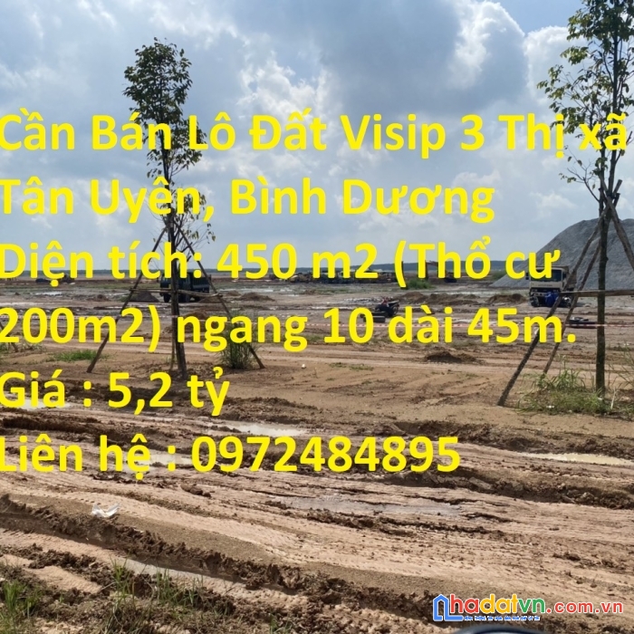 Cần bán lô đất visip 3 thị xã tân uyên, bình dương