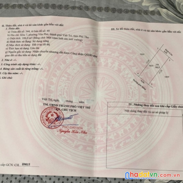 Chính chủ bán đất full thổ cư phường văn phú – tp việt trì – phú thọ