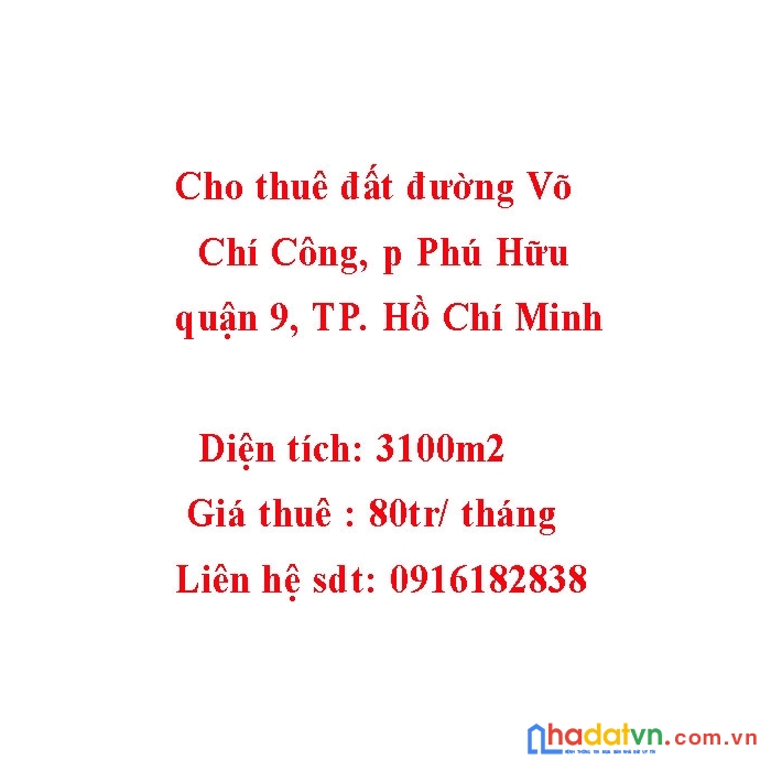 Chính chủ cần bán đất đường võ chí công, phường phú hữu, quận 9