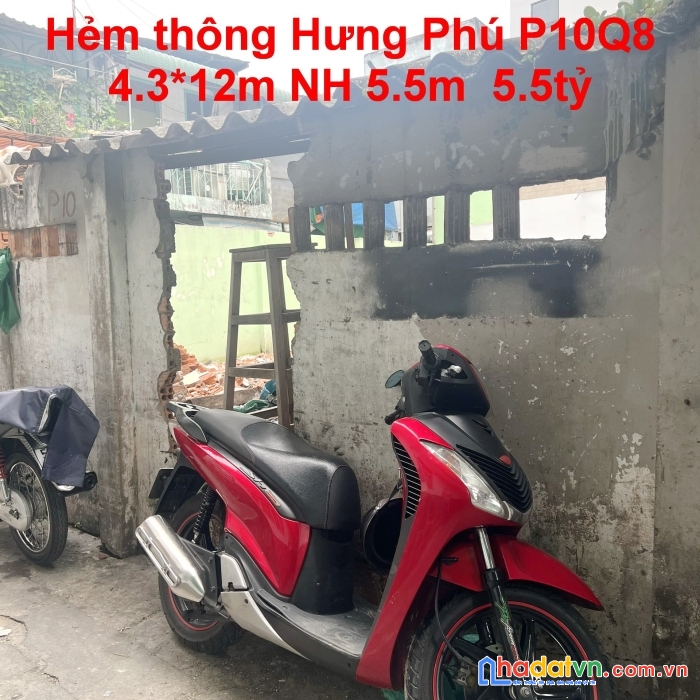 Nhà nát 4.3x12m nở hậu 5.5m hẻm thông hưng phú p10q8