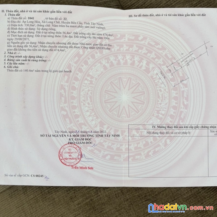 Đất mặt tiền đường 786, xã long chữ, bến cầu, tây ninh, 10x53, 200 thổ, 2 tỷ 7.