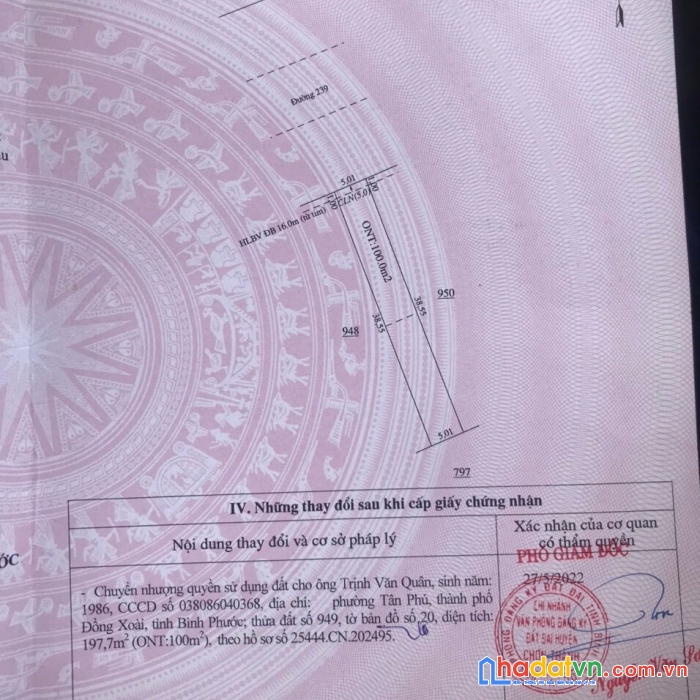 Chủ gửi bán lô đất ấp 5 minh long tx chơn thành