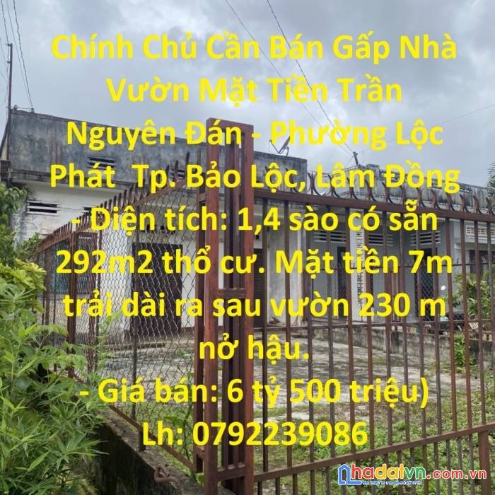 Chính chủ cần bán gấp nhà vườn mặt tiền trần nguyên đán - phường lộc phát  tp. bảo lộc, lâm đồng
