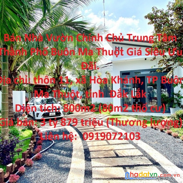 Bán nhà vườn chính chủ trung tâm thành phố buôn ma thuột giá siêu ưu đãi.