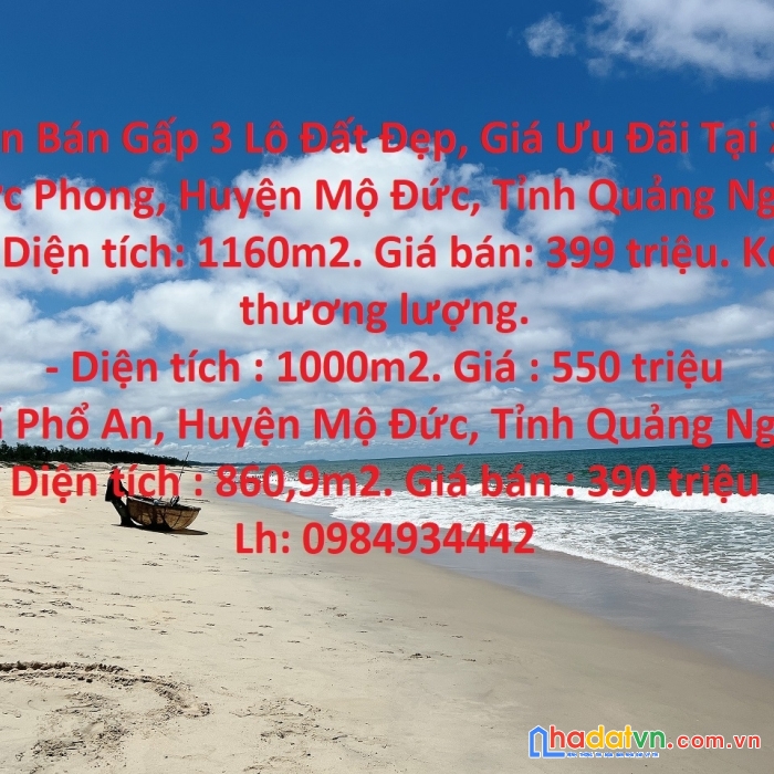Cần bán gấp 3 lô đất đẹp, giá ưu đãi tại huyện mộ đức, tỉnh quảng ngãi.