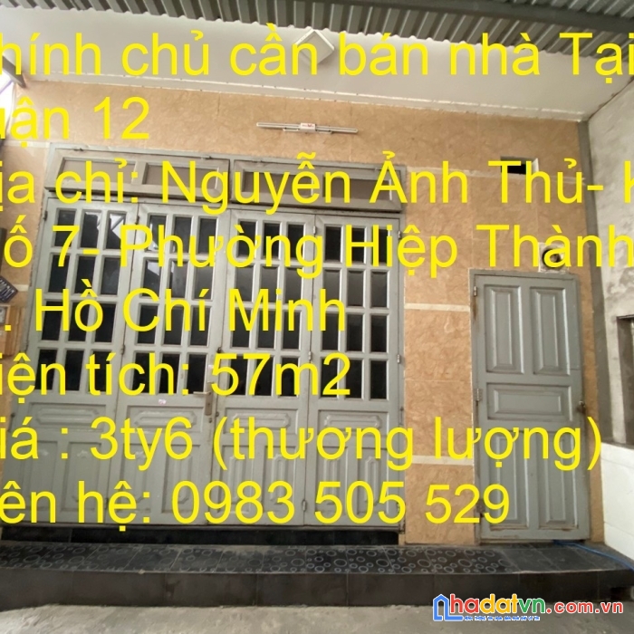 Chính chủ cần bán nhà hẻm cụt tại p. hiệp thành, quận 12