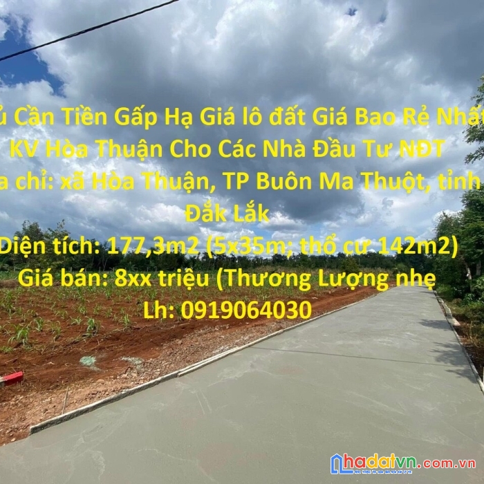 Chủ cần tiền gấp hạ giá lô đất giá bao rẻ nhất kv hòa thuận cho các nhà đầu tư nđt