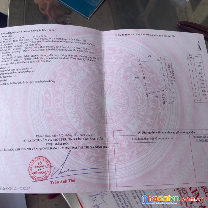 Bán lô đất ngang 20 giá chỉ 1t1 đường ô tô ninh phụng ninh hoà lh 0395287569 vân