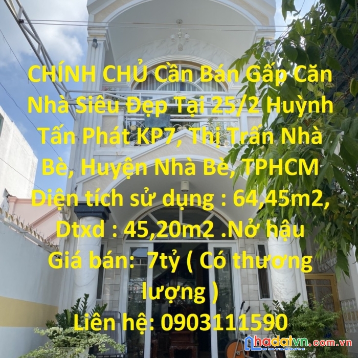 Chính chủ cần bán gấp căn nhà siêu đẹp tại huyện nhà bè, tp hcm