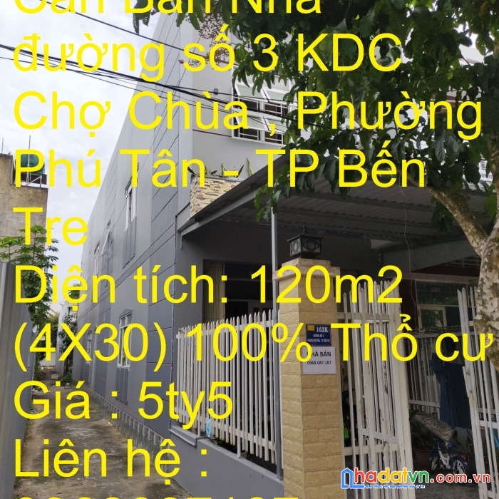 Cần bán nhà  đường số 3 kdc chợ chùa , phường phú tân - tp bến tre