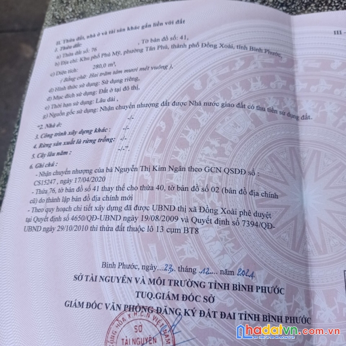 Chính chủ cần bán đất diện tích rộng taị bình phước