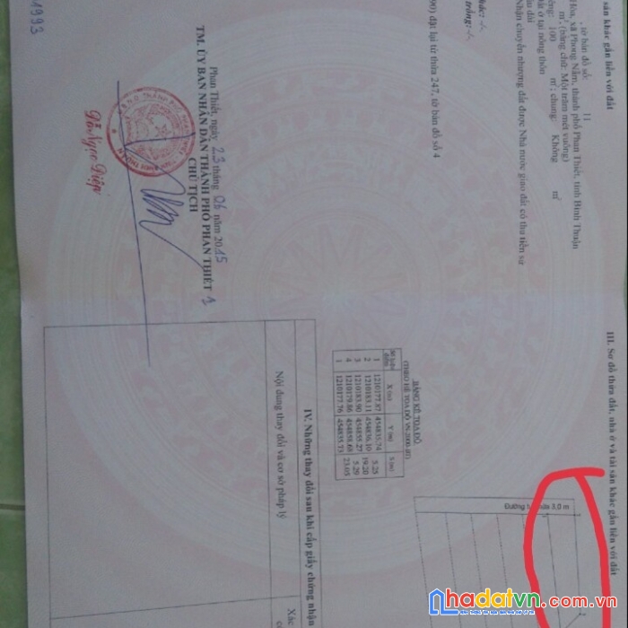 Cần bán lô đất mặt tiền tại thôn xuân hoà, xã phong nẫm, thành phố phan thiết, bình thuận