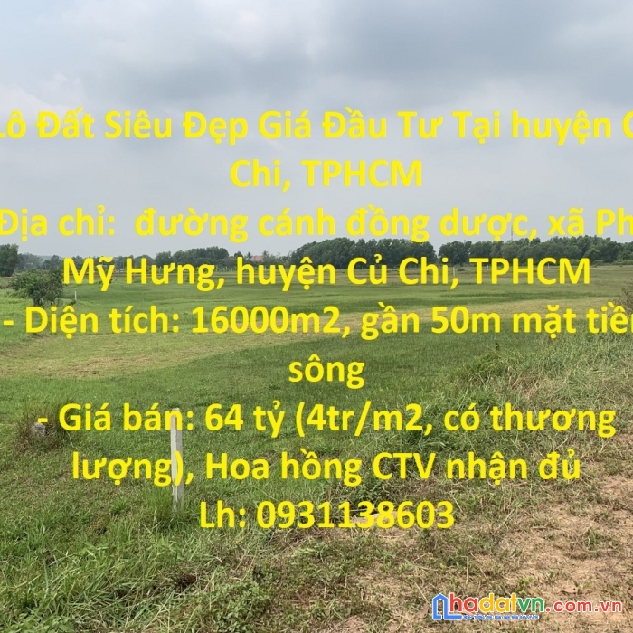 Lô đất siêu đẹp giá đầu tư tại huyện củ chi, tphcm