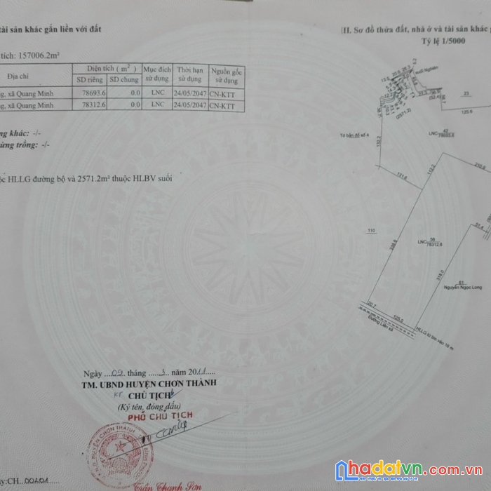 Gia chủ cần bán 15 mẫu 7 đất 2 mặt tiền nhựa đường 12m xã quang minh, chơn thành