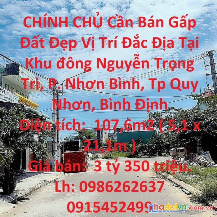 Chính chủ cần bán gấp đất đẹp vị trí đắc địa tại tp quy nhơn - bình định
