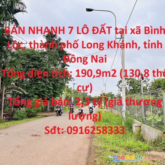 Bán nhanh 7 lô đất tại long khánh, đồng nai