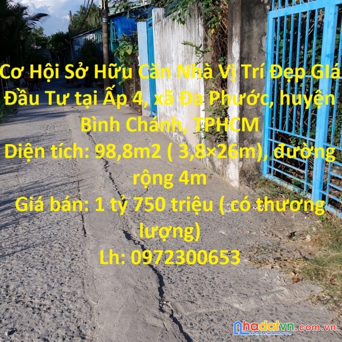 Cơ hội sở hữu căn nhà vị trí đẹp giá đầu tư tại huyện bình chánh, tphcm