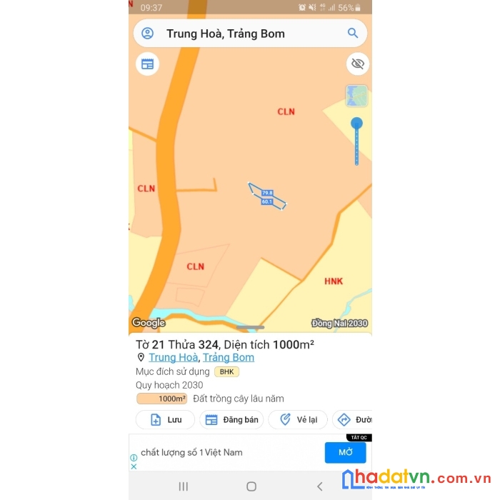 Đất sào shr trung hòa, trảng bom, đồng nai 1.1 tỷ/sào tl