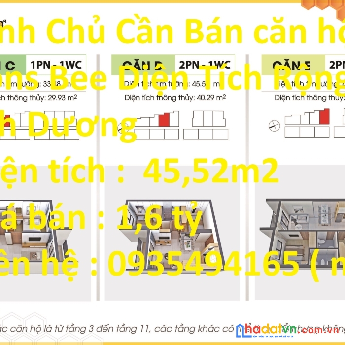 Chính chủ cần bán căn hộ bcons bee diện tích rộng tại bình dương