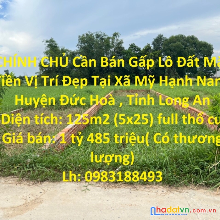 Chính chủ cần bán gấp lô đất mặt tiền vị trí đẹp tại đức hoà - long an