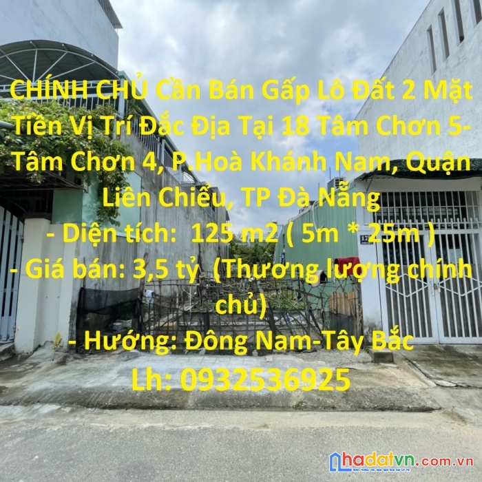 Chính chủ cần bán gấp lô đất 2 mặt tiền vị trí đắc địa tại tp đà nẵng