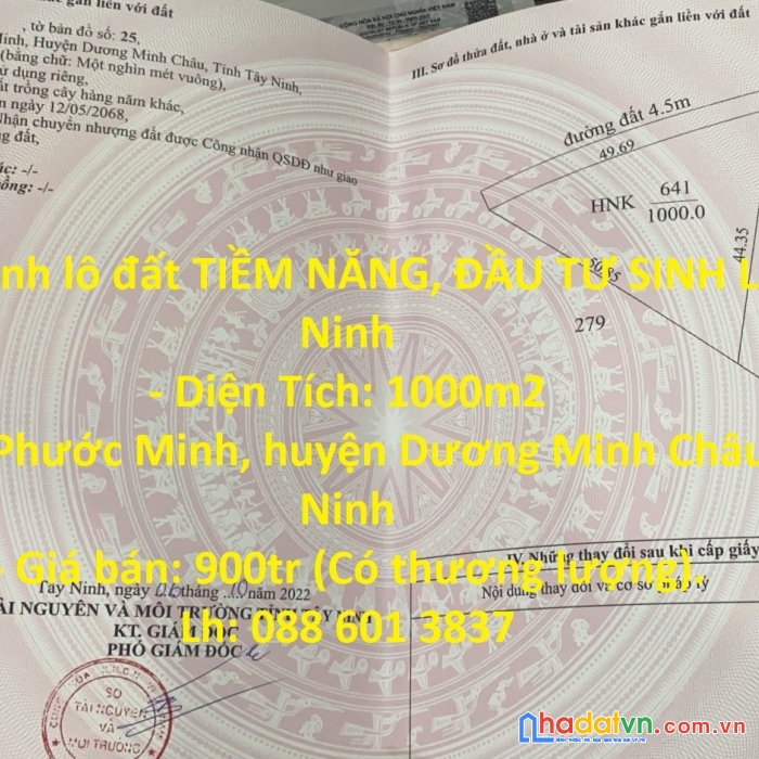 Cần bán nhanh lô đất tiềm năng, đầu tư sinh lời tại tây ninh