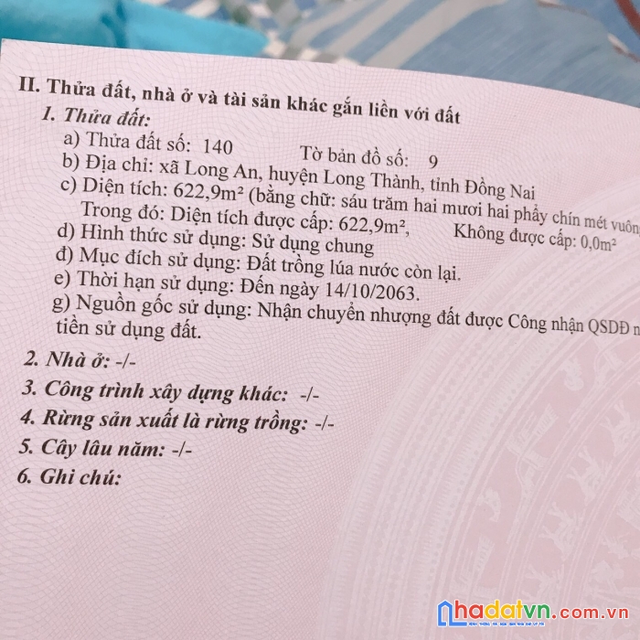 Chính chủ cần bán đất tại : xã long an – huyện long thành – tỉnh đồng nai