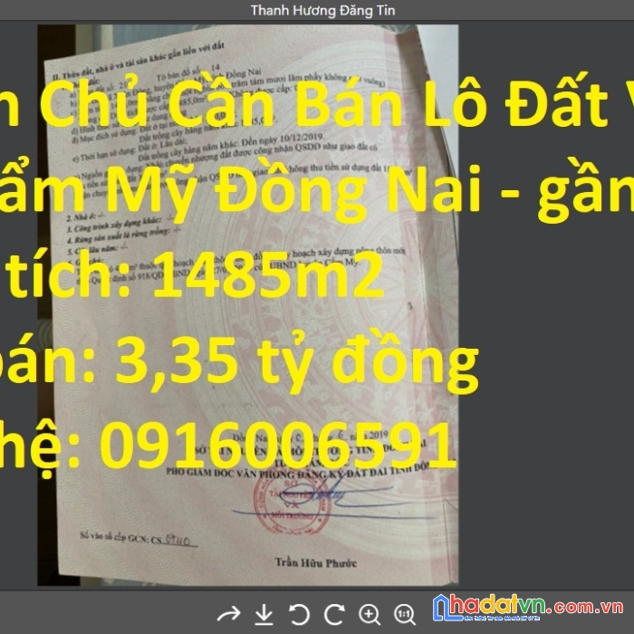 Chính chủ cần bán lô đất vị trí đẹp tại cẩm mỹ đồng nai – gần dt765