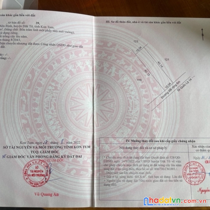 Chính chủ cần bán gấp lô đất thuộc thôn 8 - diên bình - đăk tô - kon tum