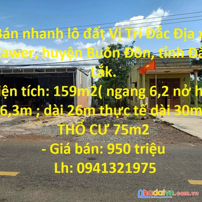 Bán nhanh lô đất vị trí đắc địa gần cổng ub xã eawer