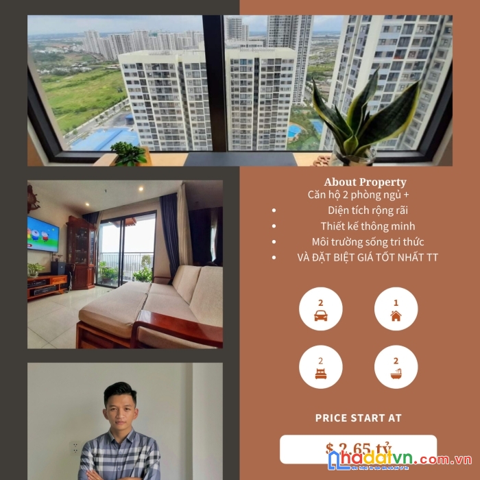 Gấp bán căn hộ 2pn+ giá tốt nhất thị trường tại vinhome grand park q.9 2.65 tỷ