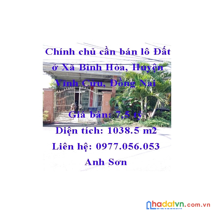 Chính chủ cần bán lô đất ở xã bình hòa, huyện vĩnh cửu, đồng nai