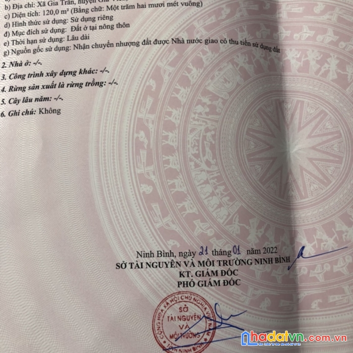 Cần tiền bán đất huyện gia viễn - ninh bình. 120m.lh 0983291128