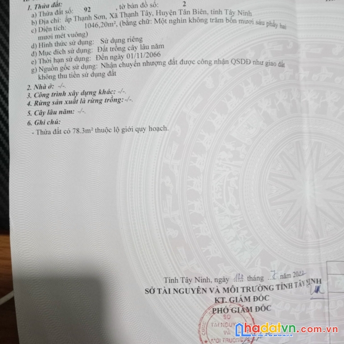 Chính chủ cần bán đất ấp thạnh sơn, xã thạnh tây, huyện tân biên, tỉnh tây ninh