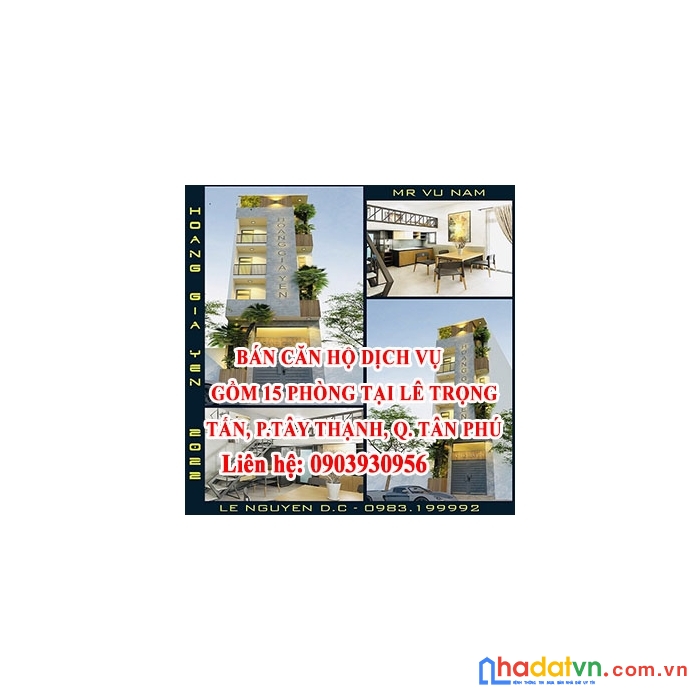 Bán căn hộ dịch vụ gồm 15 phòng tại lê trọng tấn, phướng tây thạnh, quận tân phú