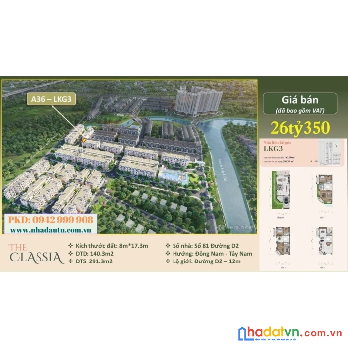 Bán căn nhà phố góc a36 dự án classia khang điền