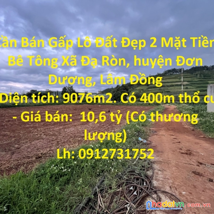 Cần bán gấp lô đất đẹp 2 mặt tiền bê tông xã đạ ròn, huyện đơn dương, lâm đồng