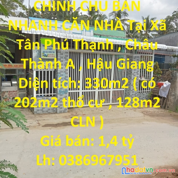 Chính chủ bán nhanh căn nhà tại tỉnh hậu giang