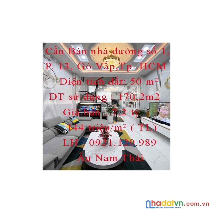 Cần bán nhà đường số 1, phường 13, gò vấp,tp hồ chí minh