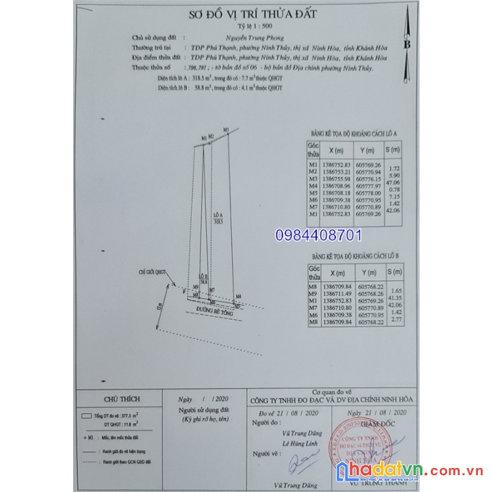 Bán đất dốc lết, phường ninh thủy 377m2 giá chỉ 3 tỷ 2 - đất cường vân phong