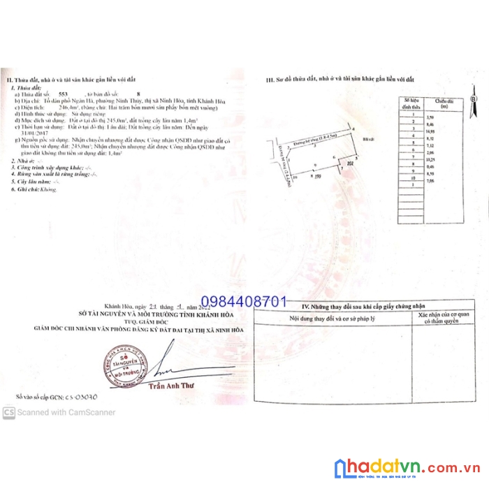 Bán đất mặt biển dốc lết, phường ninh thủy 245m2 - đất cường vân phong