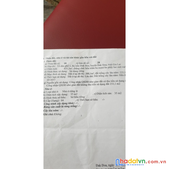 Chính chủ cần bán gấp lô đất địa thế  đẹp tại  đăk đoa - gia lai