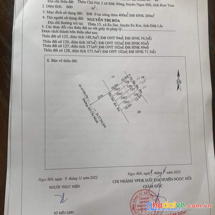 Cần bán nhanh lô đất đẹp gần trường học tại xã đăk nông - ngọc hồi - kon tum