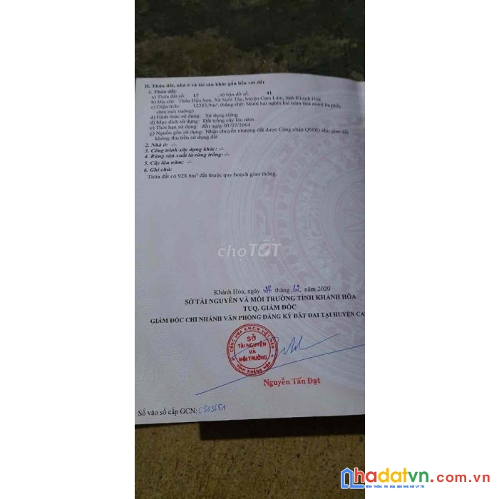 Chính chủ cần bán lô đất ở xã suối tân, huyện cam lâm, khánh hòa